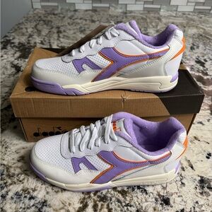 Diadora White and Lavender Athletic Shoes with Orange Accents